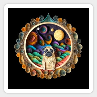 Pug Dog in Space Full Moon Planets Stars Cute Art Whimsical Magnet